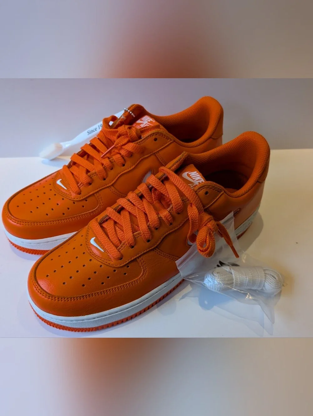 NWT Nike Air Force 1 Men's Orange Low-Top Sneakers with Jewel Swoosh